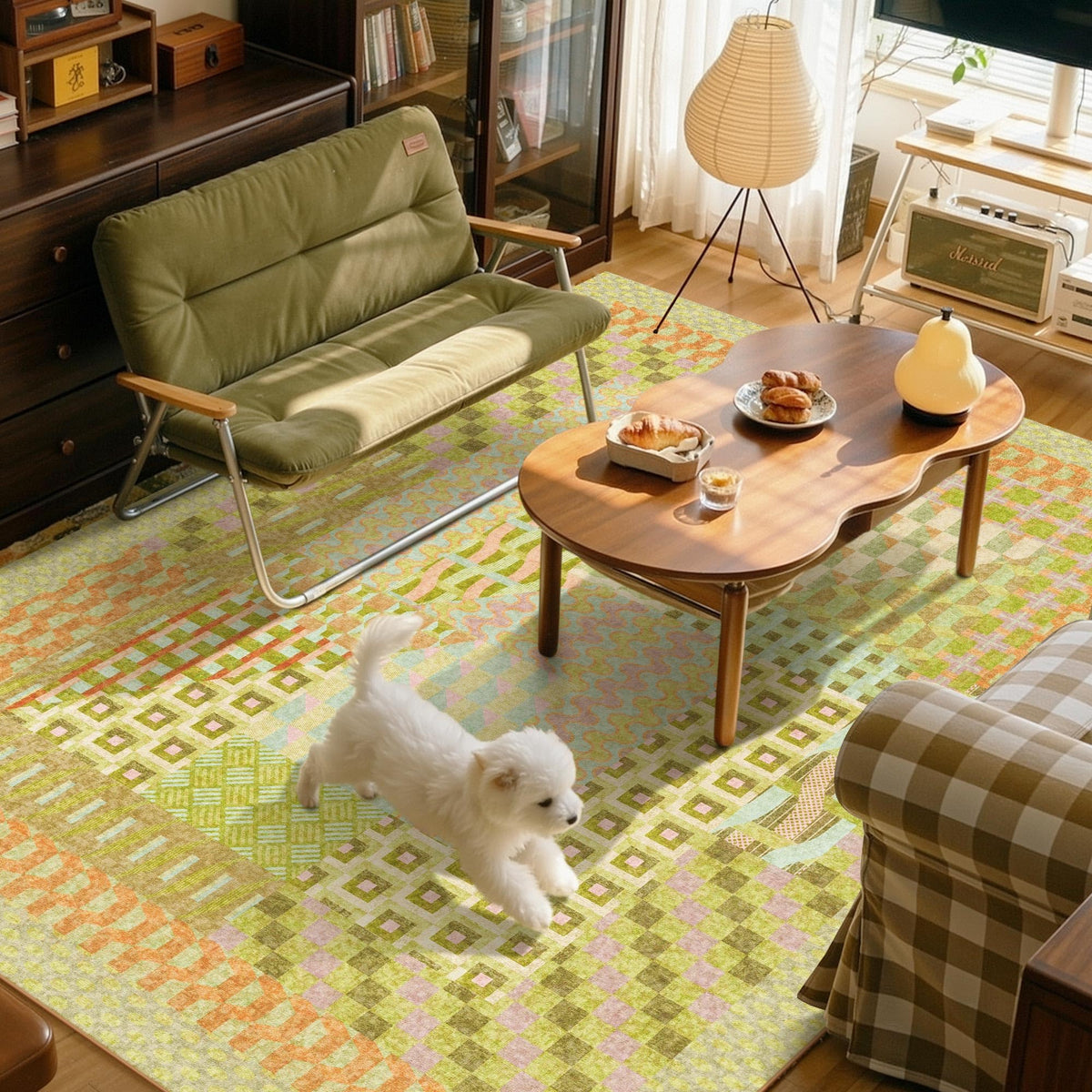 Kokia 8x10 Modern Geometric Washable Rug for Living Room Bauhaus Multicolor