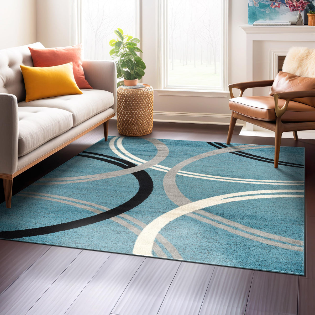 Rugshop Wavy Circles Fade-Resistant Living Room Area Rug Gray 5'3" x 7'3"