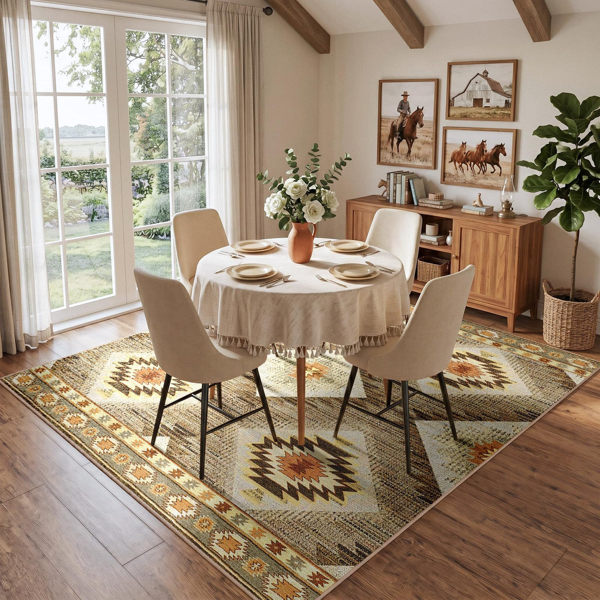 BESTSWEETIE 5'x7' Washable Area Rug for Living Room Bedroom Yellowbrown