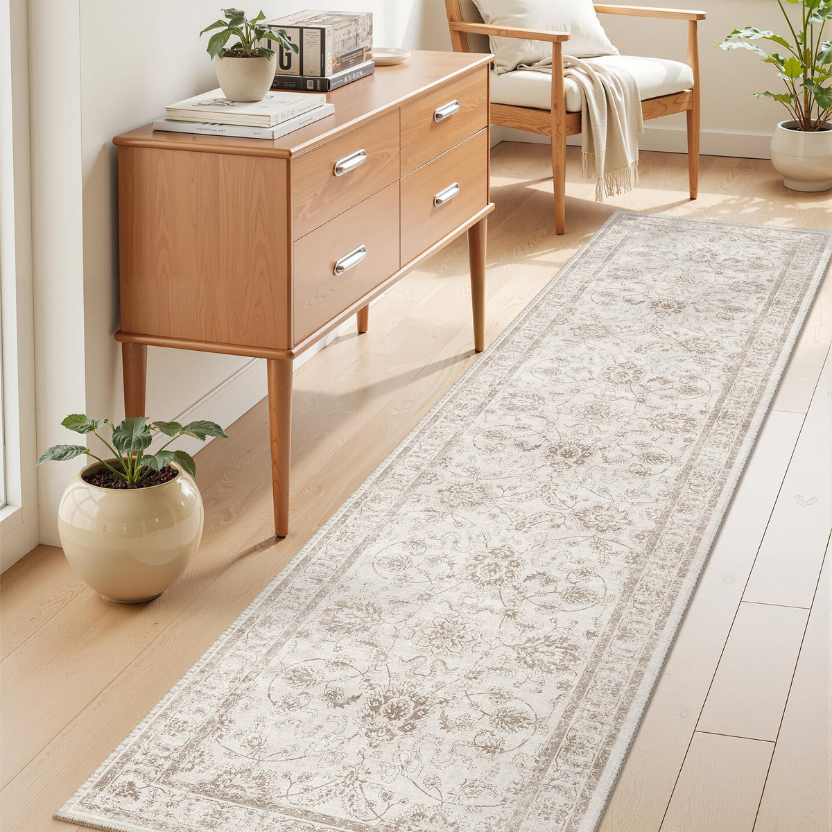 Madane 8x10 Area Rugs for Living Room, Washable Neutral Rug Brown/Sand