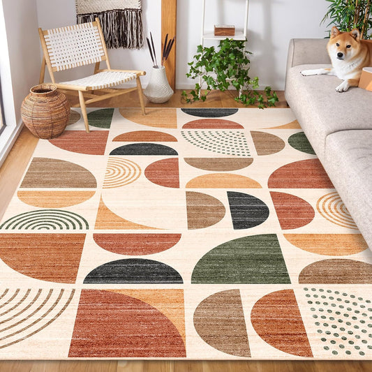 MUJOO 5x7 Area Rugs Washable,Boho Rugs Non Slip Modern Abstract Large