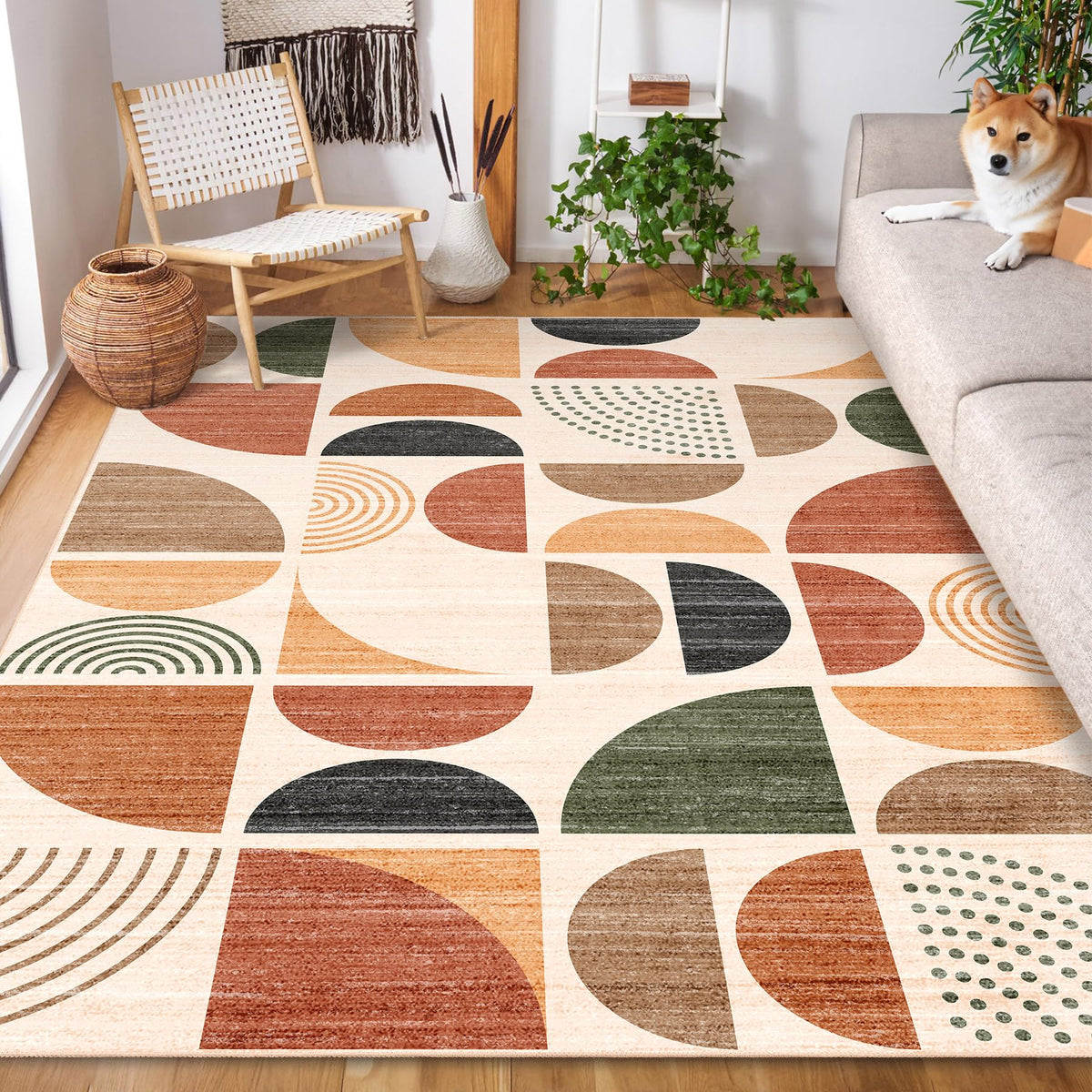 MUJOO 5x7 Area Rugs Washable,Boho Rugs Non Slip Modern Abstract Large