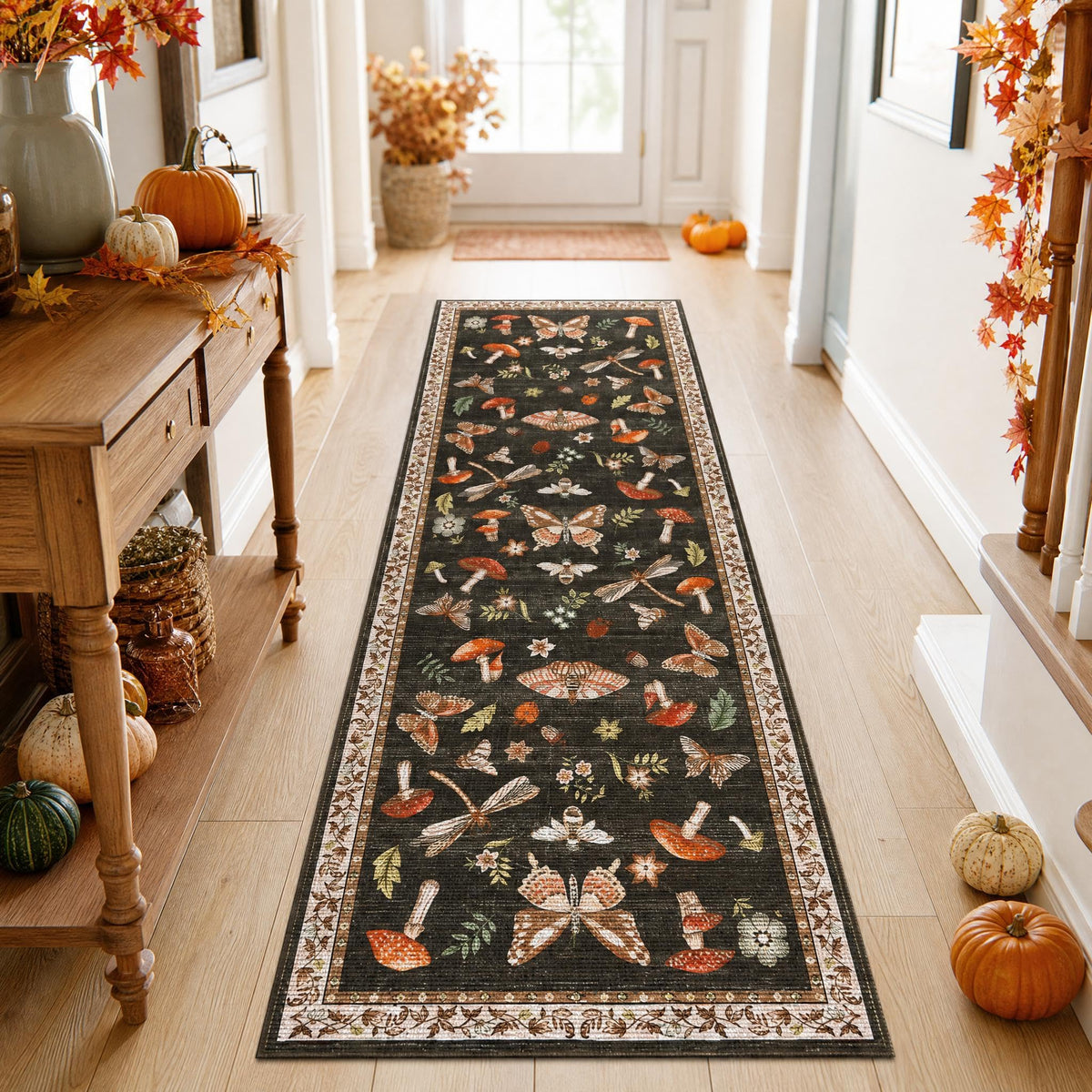ROYHOME Mushroom Insect Washable Rug 5x7 for Bedroom Living Room Brown