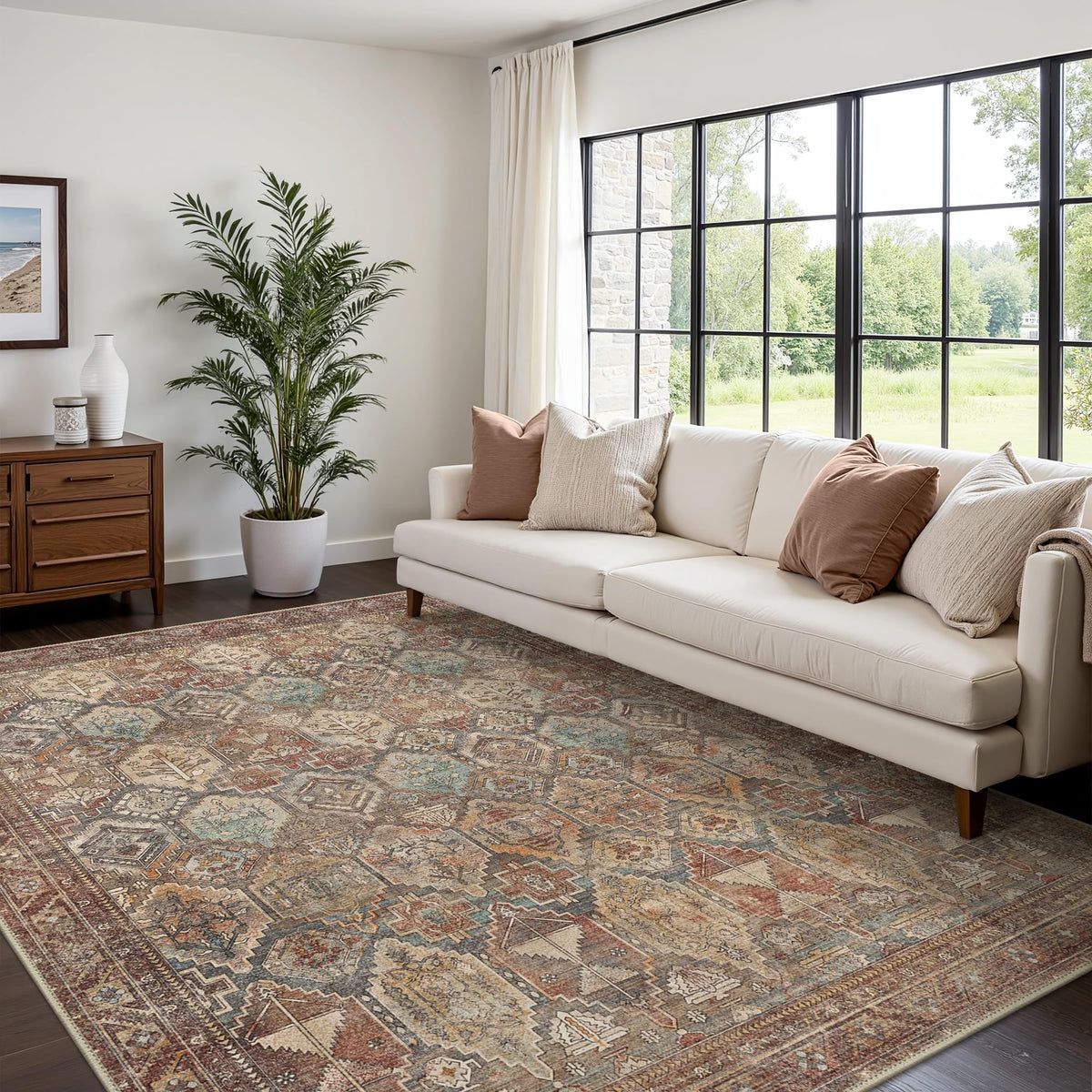 8x10 Area Rug Washable Rug for Living Room Bedroom Non Slip Carpet Taupe