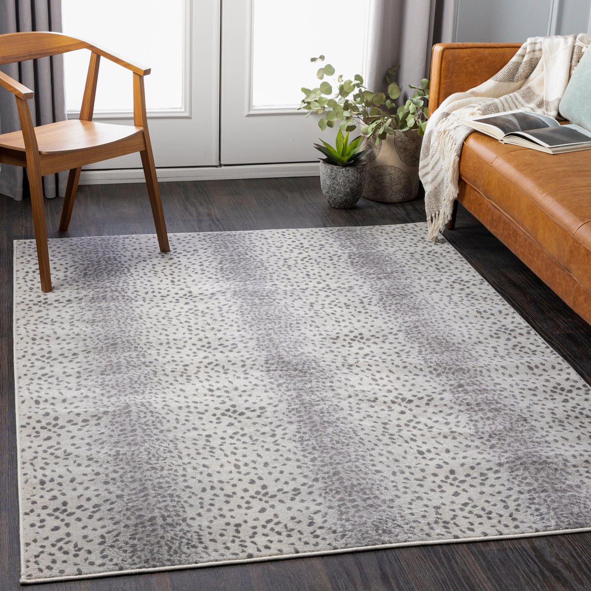 Livabliss Area Rugs - 6x9 Pablo Modern Antelope Print Tan Gray Rug for Living Room Bedroom - Animal Theme Non-Shedding Stain Resistant Carpet for Kitchen, Home Office (6'7" x 9')