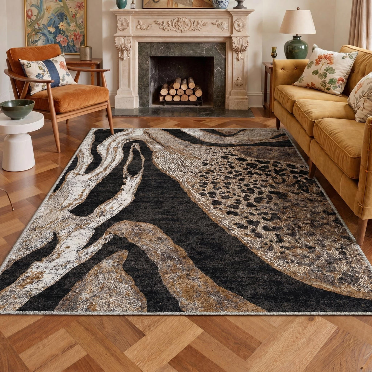 Bavni Leopard Rug 5x7 Cheetah Animal Print Rug Washable Jungle Rugs Blue