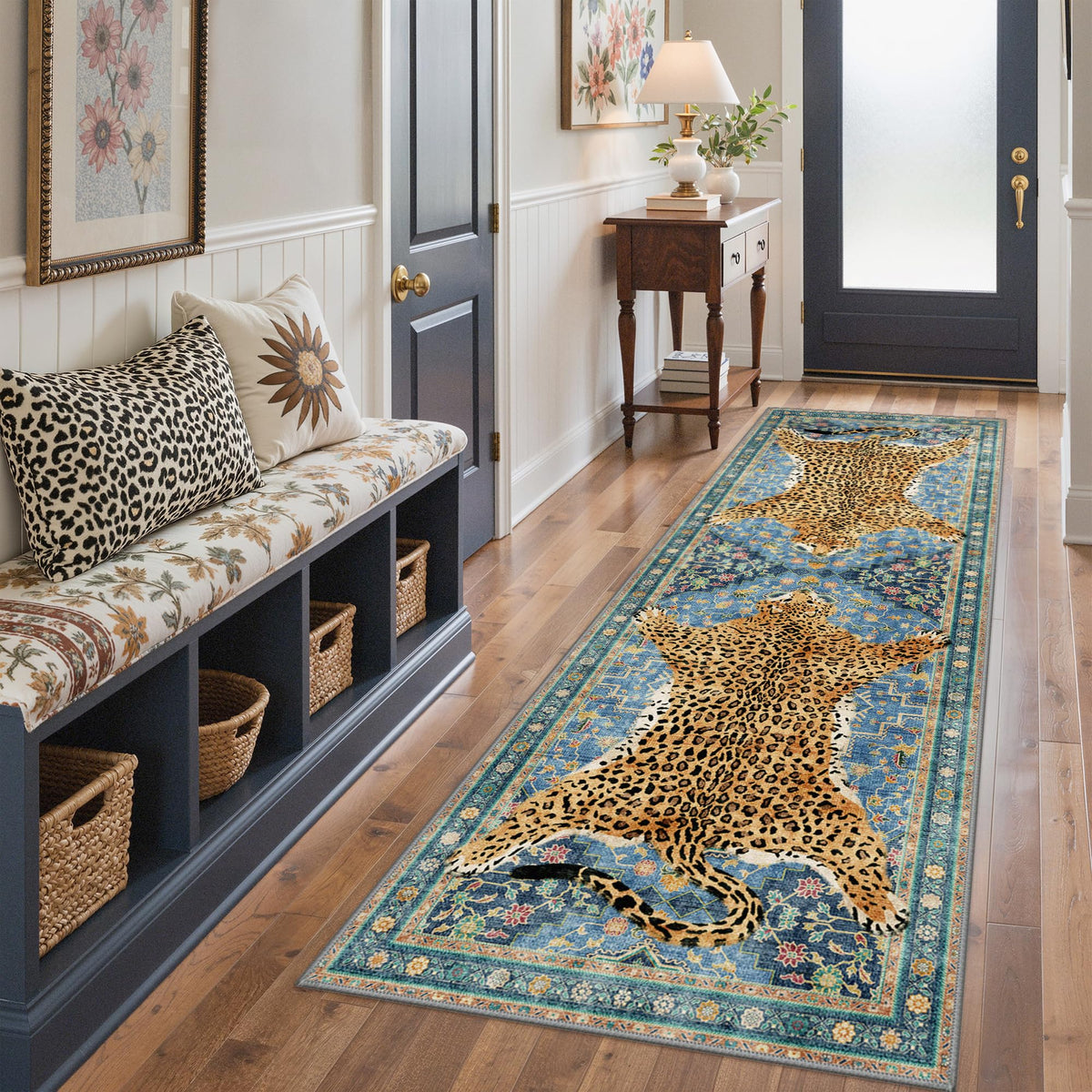 Bavni Leopard Rug 5x7 Cheetah Animal Print Rug Washable Jungle Rugs Blue