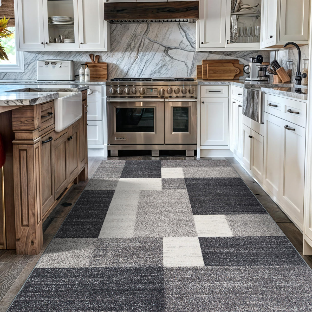 Rugshop Geometric Boxes Non-Slip Modern Area Rug Red 5'3" x 7'3"