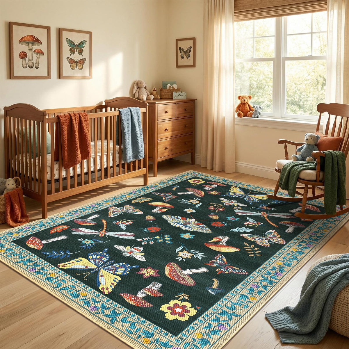 ROYHOME Mushroom Insect Washable Rug 5x7 for Bedroom Living Room Brown