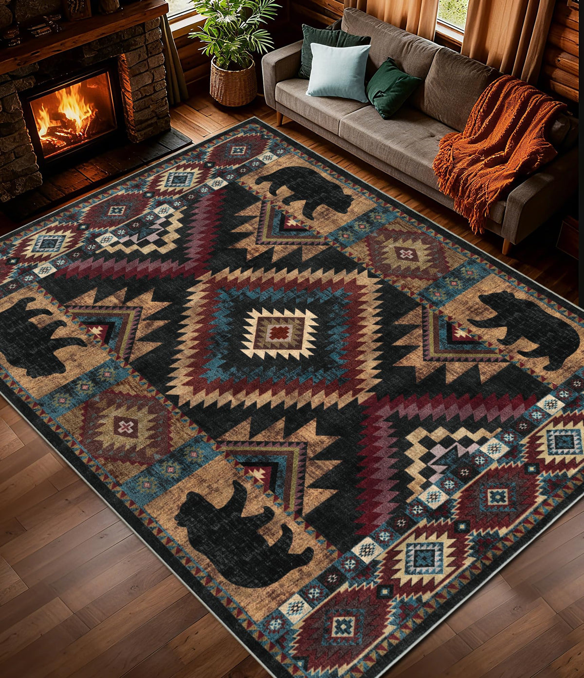 YIHOUSE Washable Rustic Cabin Area Rugs 5x7 Brown