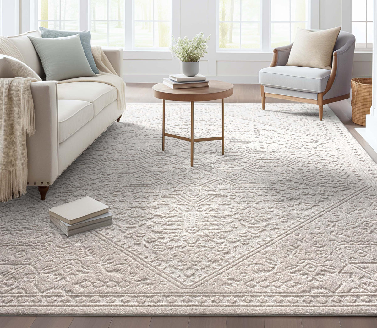 Well Woven Harlow Collection Briar Beige - Modern Tribal Minimalist Geometric 5x7 Area Rug - Ideal for Living Room, Dining Room & Bedroom - Durable, Stain Resistant & Easy to Clean