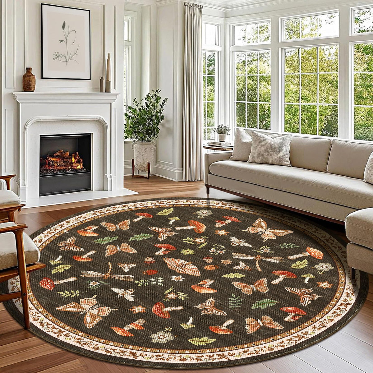 ROYHOME Mushroom Insect Washable Rug 5x7 for Bedroom Living Room Brown