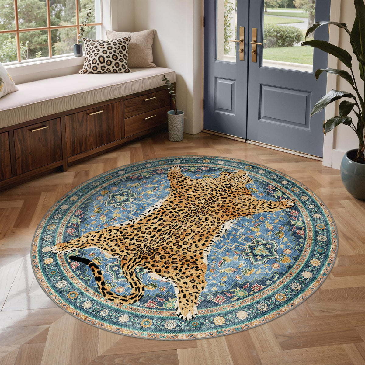Bavni Leopard Rug 5x7 Cheetah Animal Print Rug Washable Jungle Rugs Blue