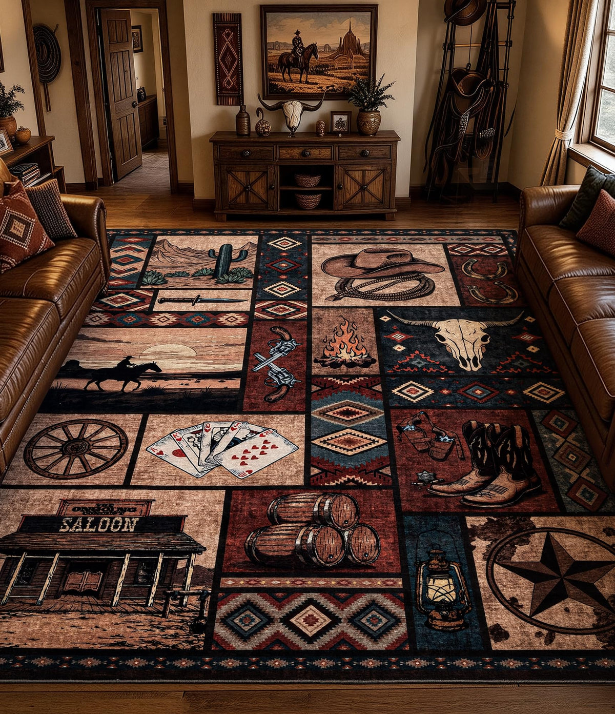 YIHOUSE Washable Rustic Cabin Area Rugs 5x7 Brown