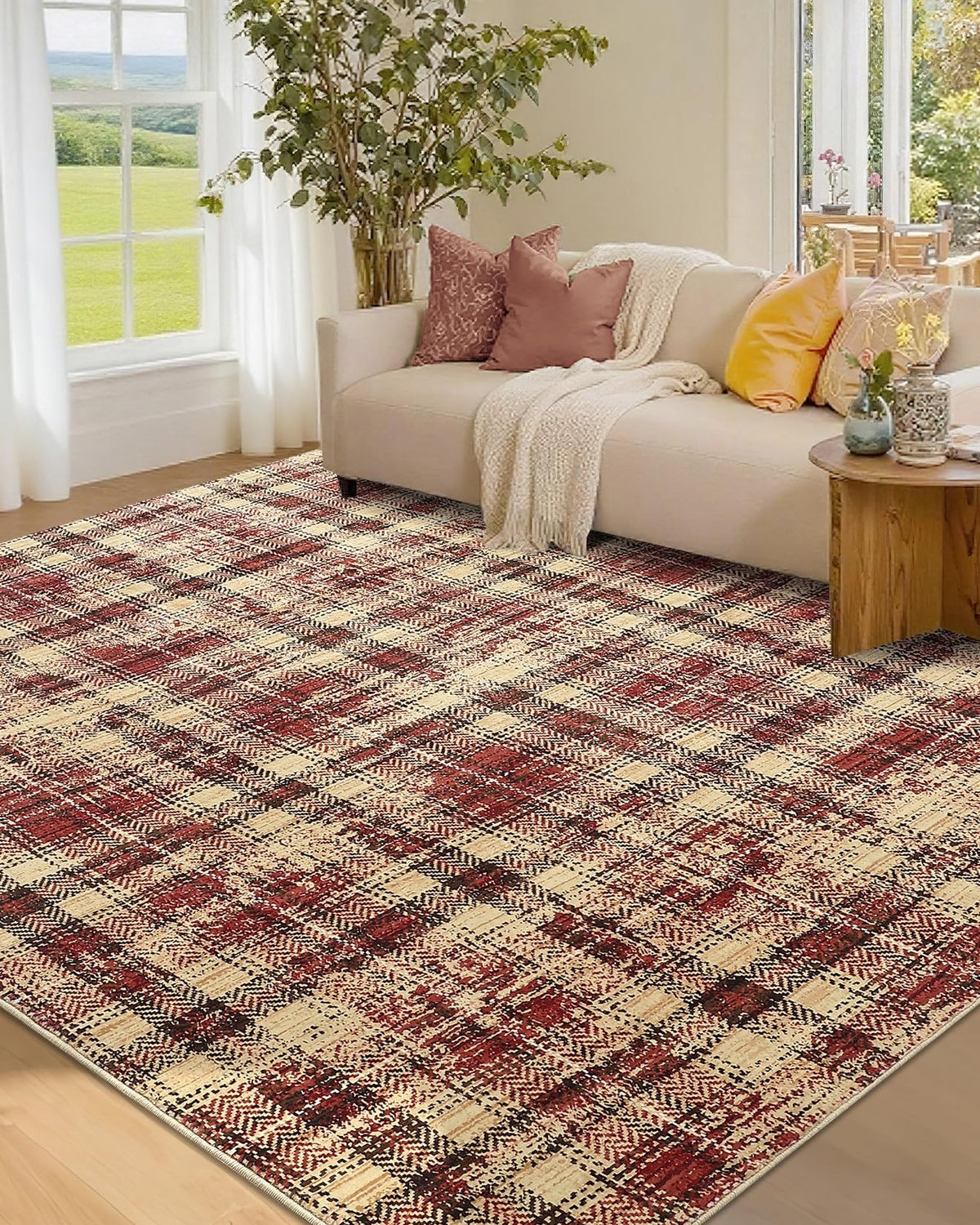 Large Living Room Rugs 8x10 Area Rugs Machine Washable Modern Geometric Neutral Rug Non Slip Low Pile Farmhouse Stain Resistant Carpet for Bedroom Nursery Classroom Dorm 8'x10' Multi