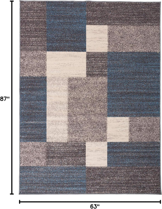 Rugshop Geometric Boxes Non-Slip Contemporary Area Rug Blue 5'3" x 7'3"