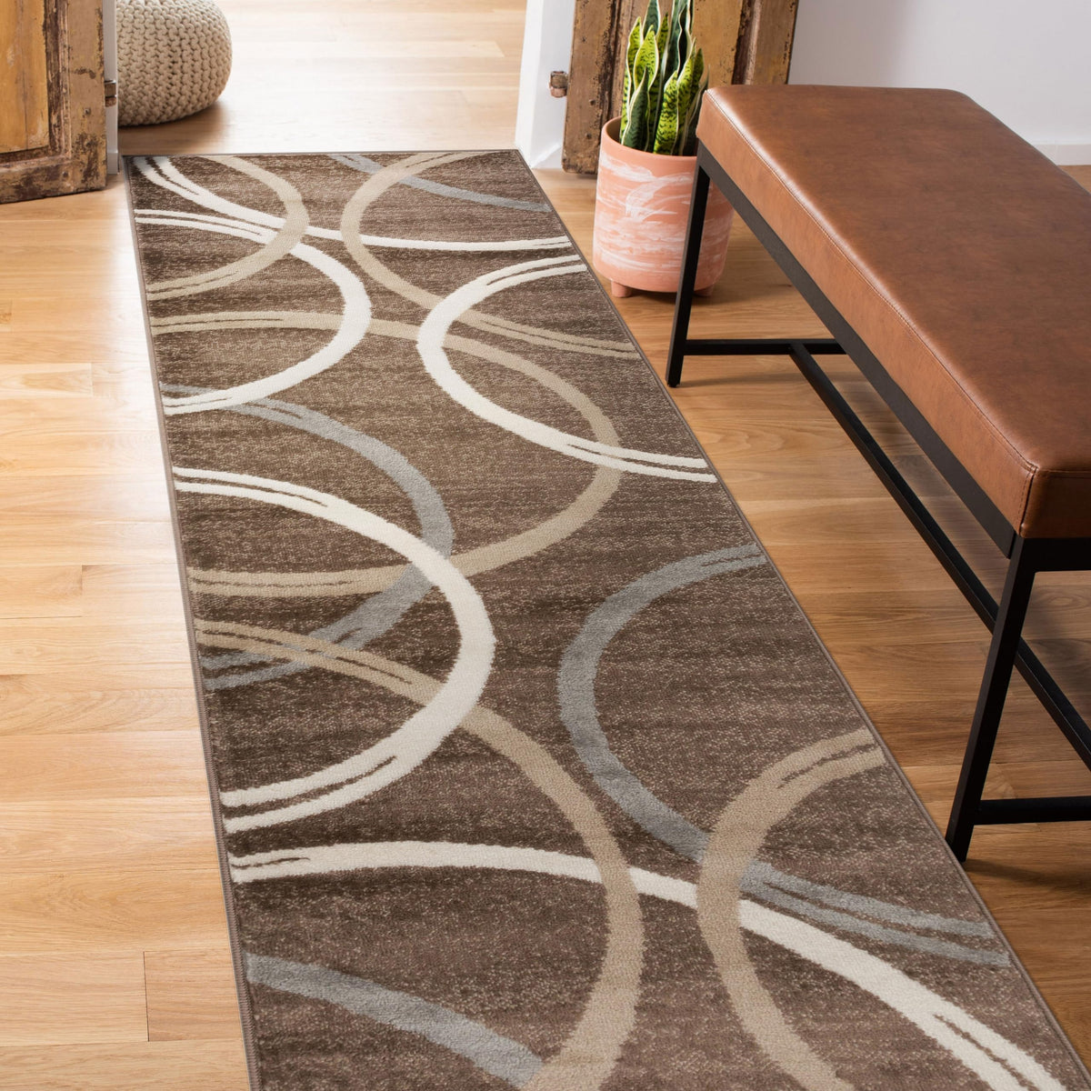 Rugshop Wavy Circles Fade-Resistant Living Room Area Rug Gray 5'3" x 7'3"