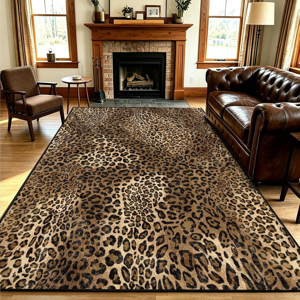 5X7 Leopard Rug,Soft Low Pile Non Slip Cheetah Print Carpet for Bedroom,Brown Animal Print Area Rugs for Living Room Dining Room Safari