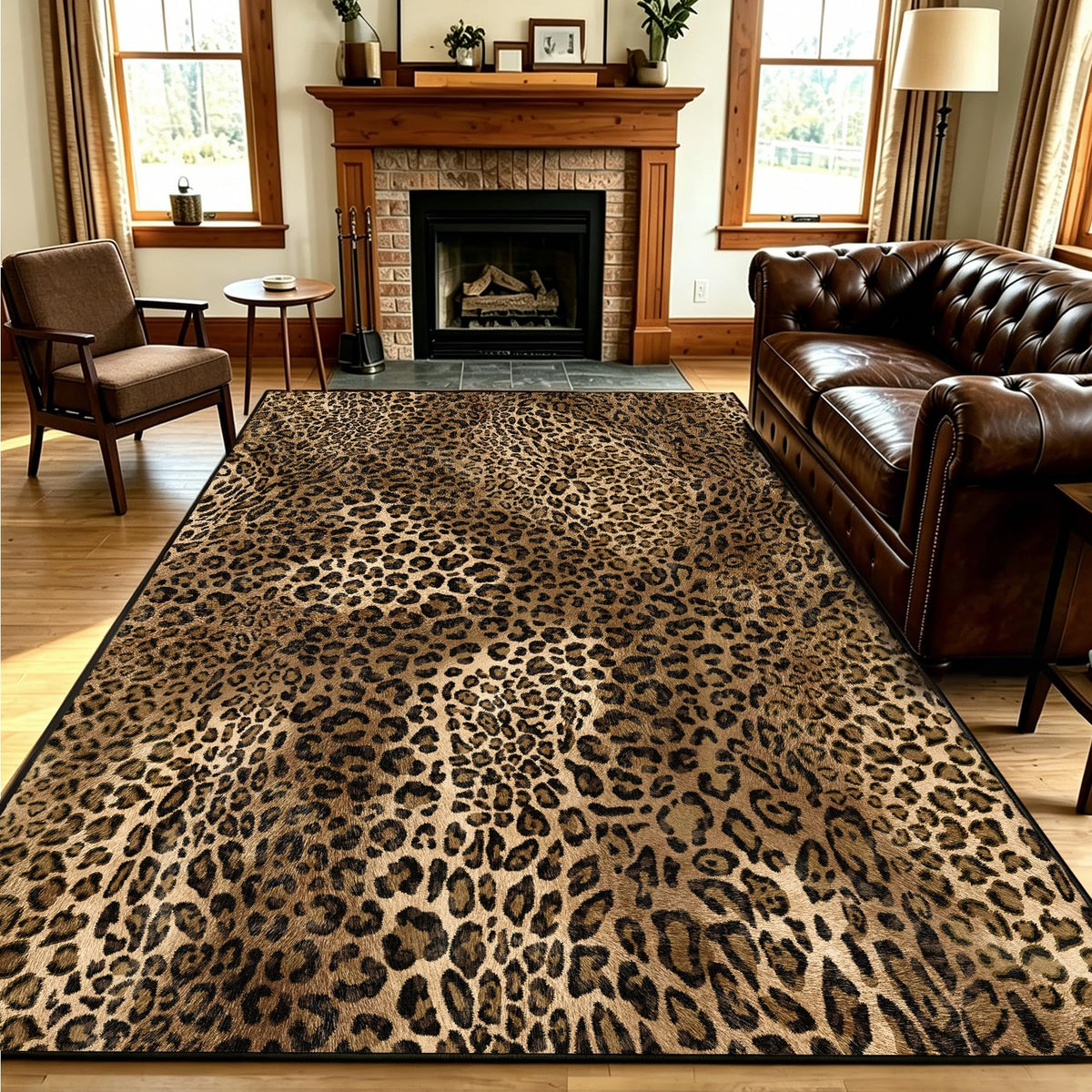 5X7 Leopard Rug,Soft Low Pile Non Slip Cheetah Print Carpet for Bedroom,Brown Animal Print Area Rugs for Living Room Dining Room Safari