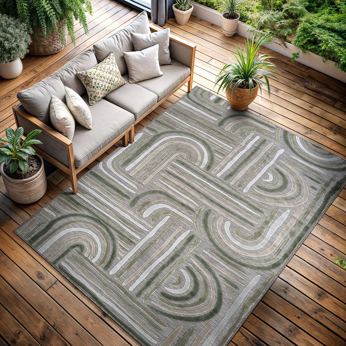CAMILSON Indoor Outdoor Rug, Multicolor 6x9 Geometric Arch Striped Area Rugs for Patio and Home Areas, Easy-Cleaning Non-Shedding Living Room, Garden and Deck Washable Outside Carpet (6 x 9)