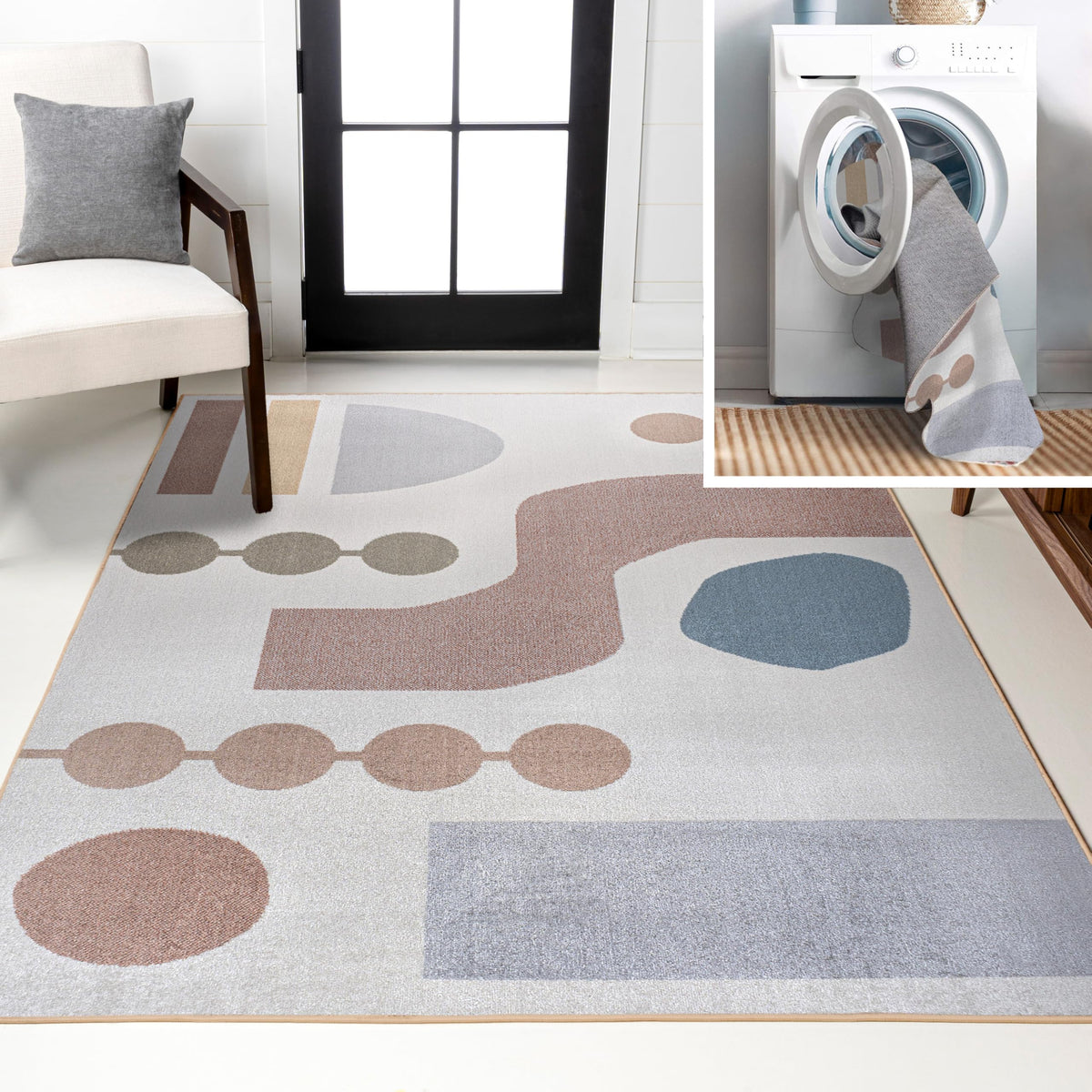 JONATHAN Y Machine Washable Cream/Terra Indoor Area Rug 4X6 ft, Kallax Geometric Modern Low-Pile for Living Room, Bedroom, Kitchen, Office, Easy-Cleaning, Pet-Friendly, Non-Shedding WSH311A-4
