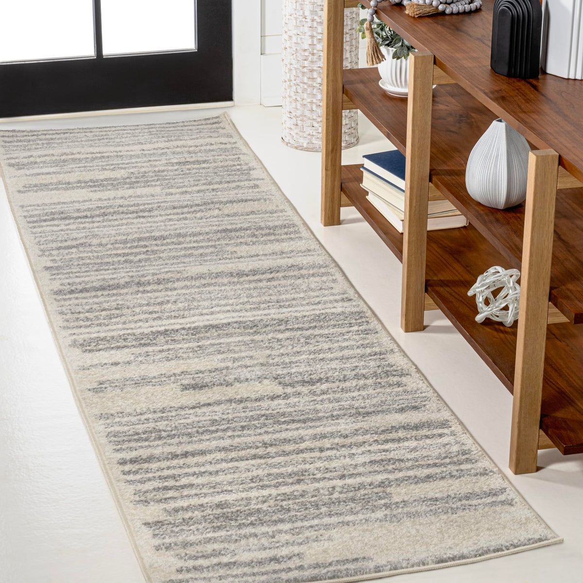 JONATHAN Y Khalil Modern Berber Stripe Cream/Black Indoor Area Rug, 8x10, Contemporary, Bohemian, Easy-Cleaning for Living Room, Bedroom, Kitchen, Pet Friendly, Non-Shedding (MOH207A-8)
