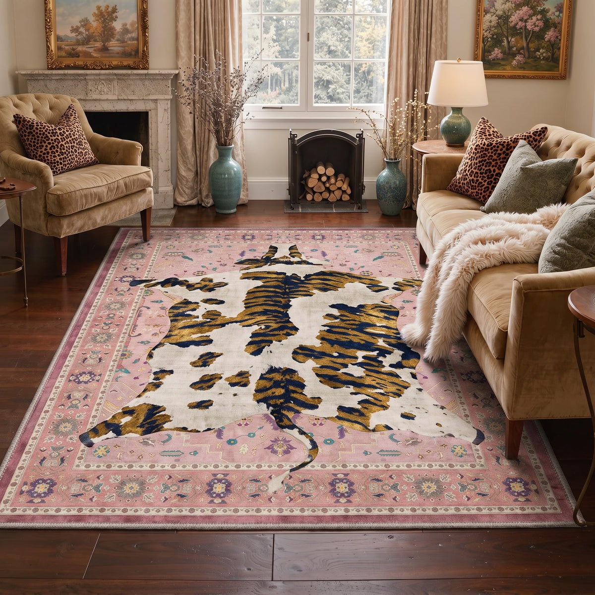 Bavni Leopard Rug 5x7 Cheetah Animal Print Rug Washable Jungle Rugs Blue
