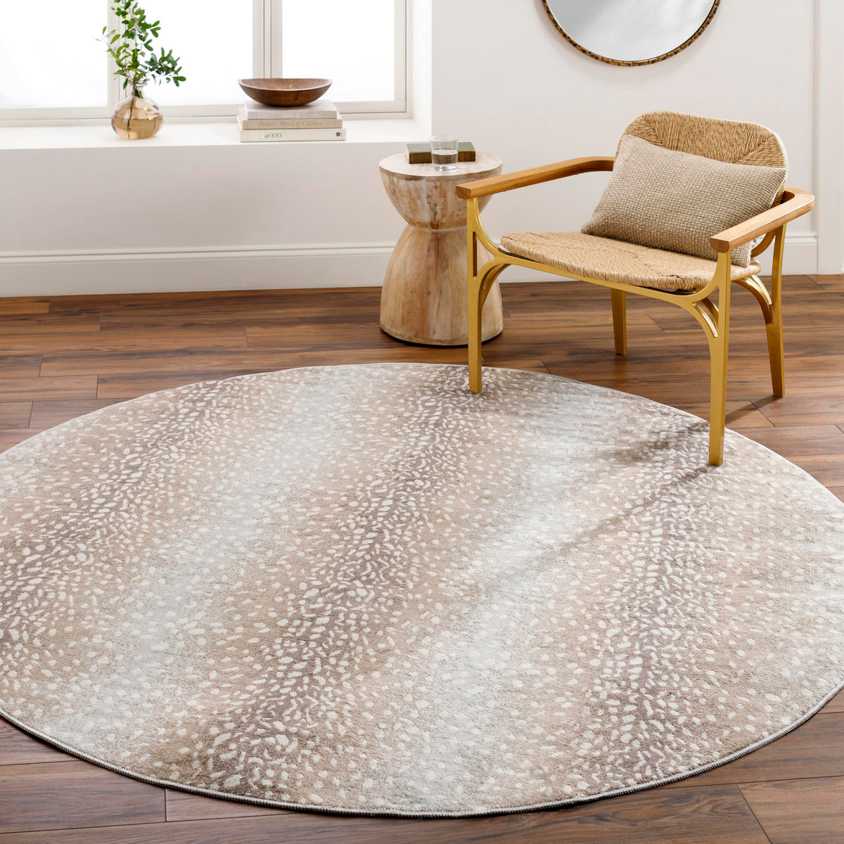 Livabliss Area Rugs - 6x9 Pablo Modern Antelope Print Tan Gray Rug for Living Room Bedroom - Animal Theme Non-Shedding Stain Resistant Carpet for Kitchen, Home Office (6'7" x 9')