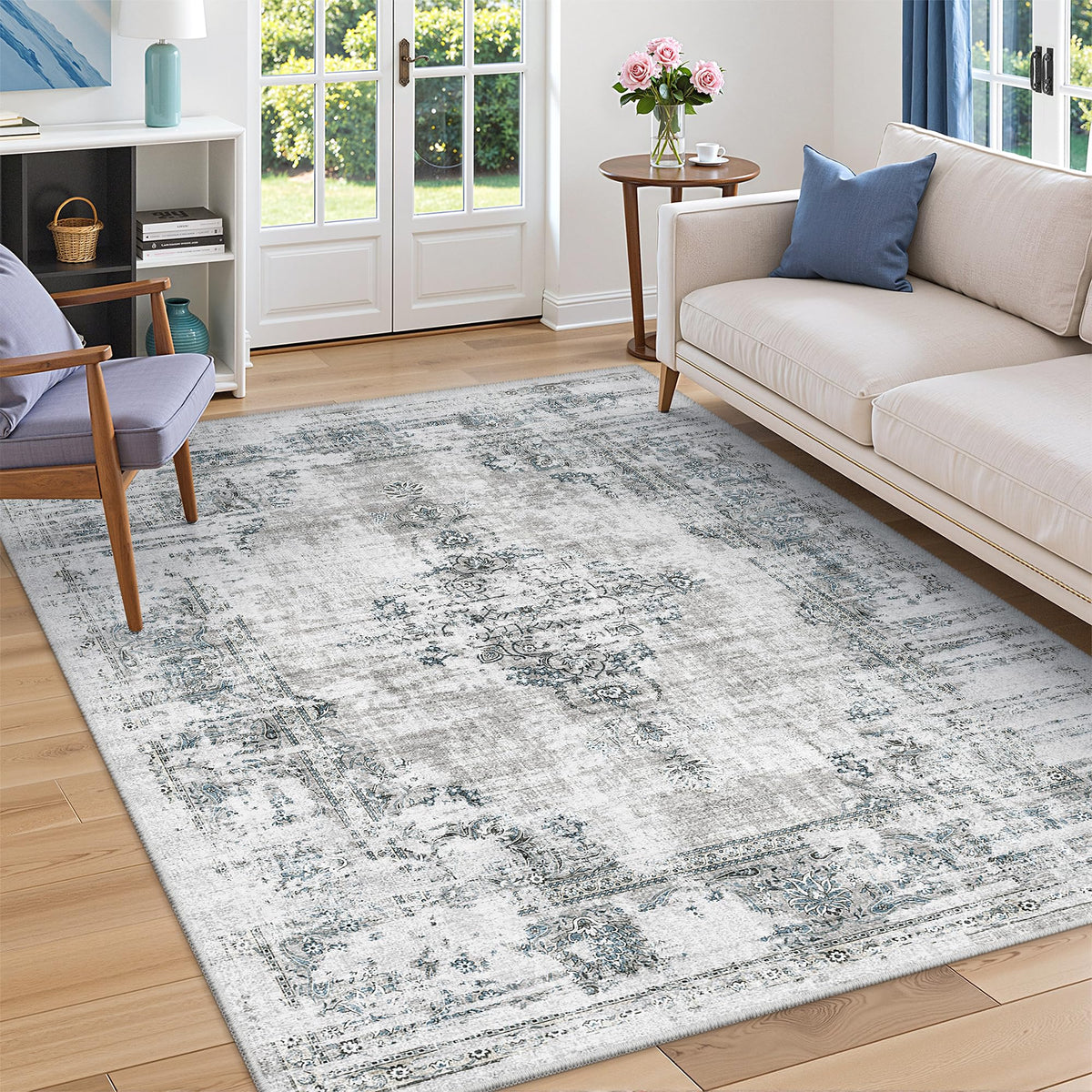 Madane 8x10 Area Rugs for Living Room, Washable Neutral Rug Brown/Sand