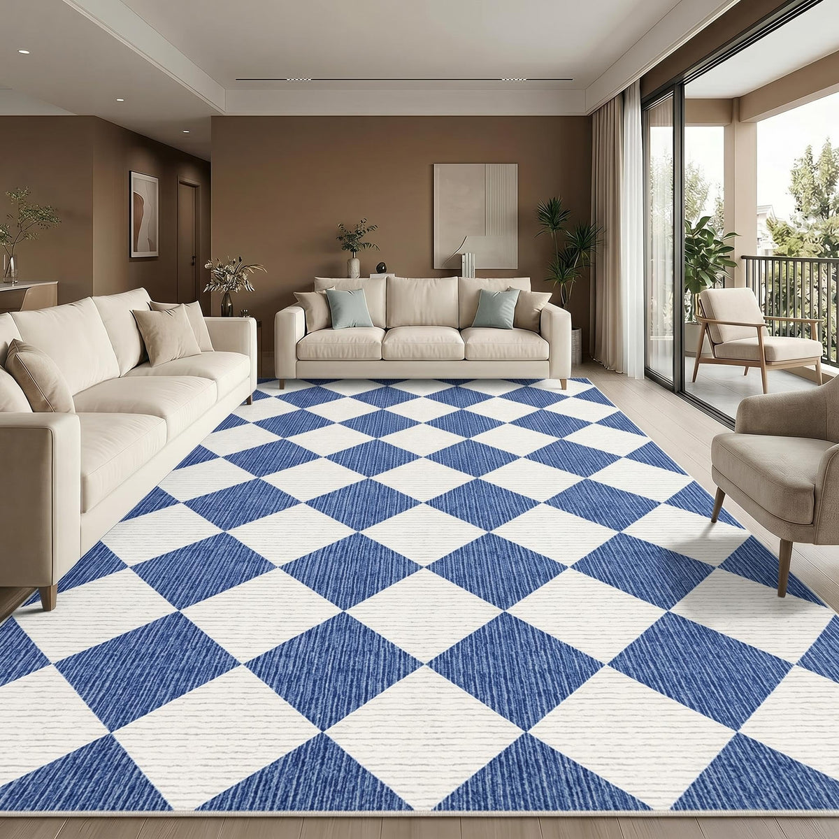 GarveeHome 5x7 Checkered Area Rug Black and Brown Washable Living Room Rug