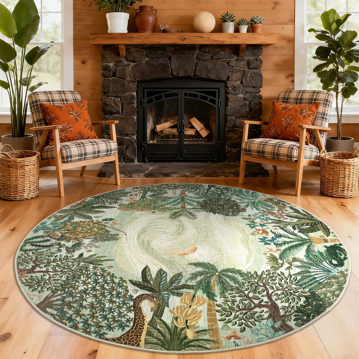 GarveeHome 5x7 Jungle Area Rug Washable Rugs for Living Room Bedroom, Soft Low Pile Non Slip Accent Floor Mat Animal Print Throw Rug Indoor Carpet Dining Room Playroom
