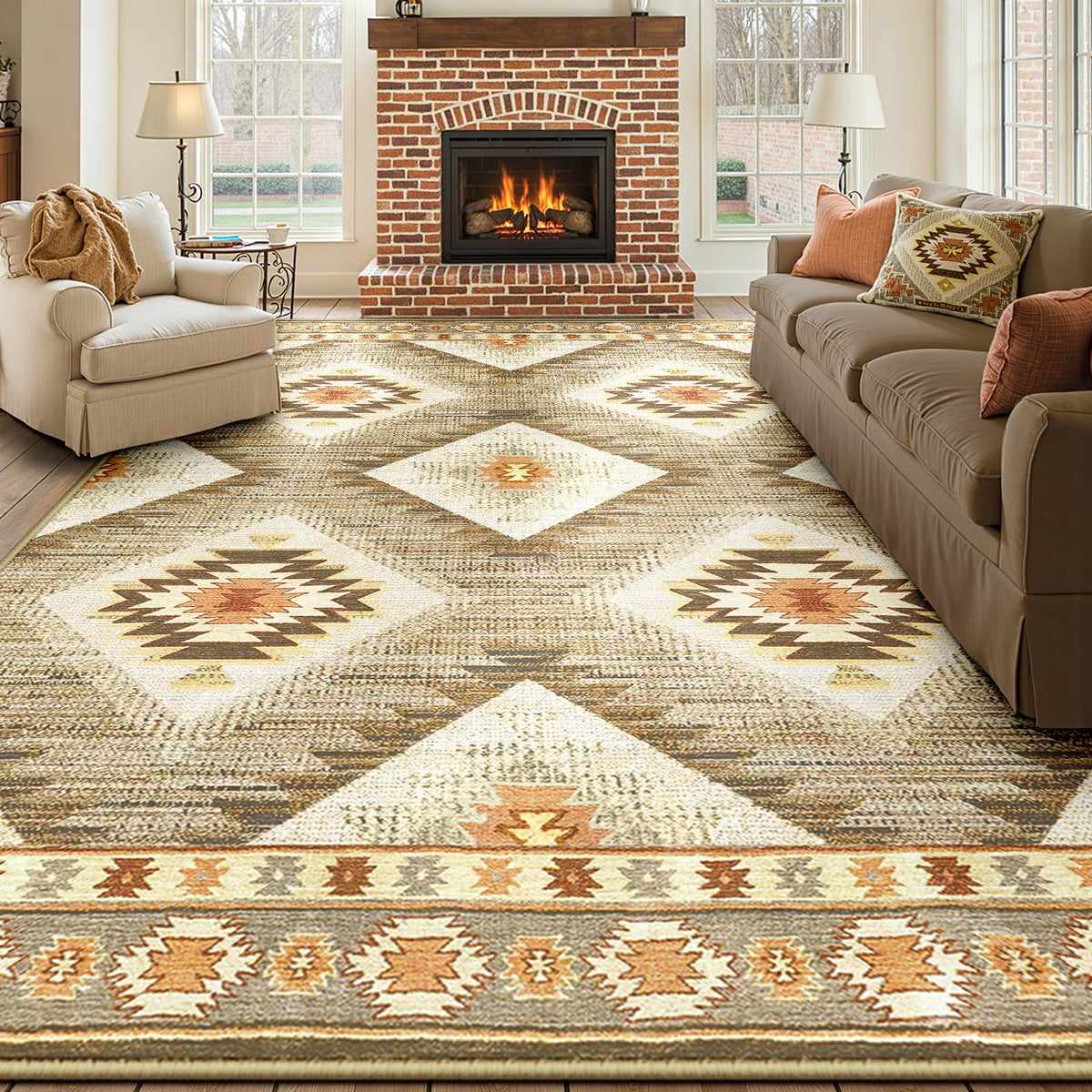 BESTSWEETIE 5'x7' Washable Area Rug for Living Room Bedroom Yellowbrown