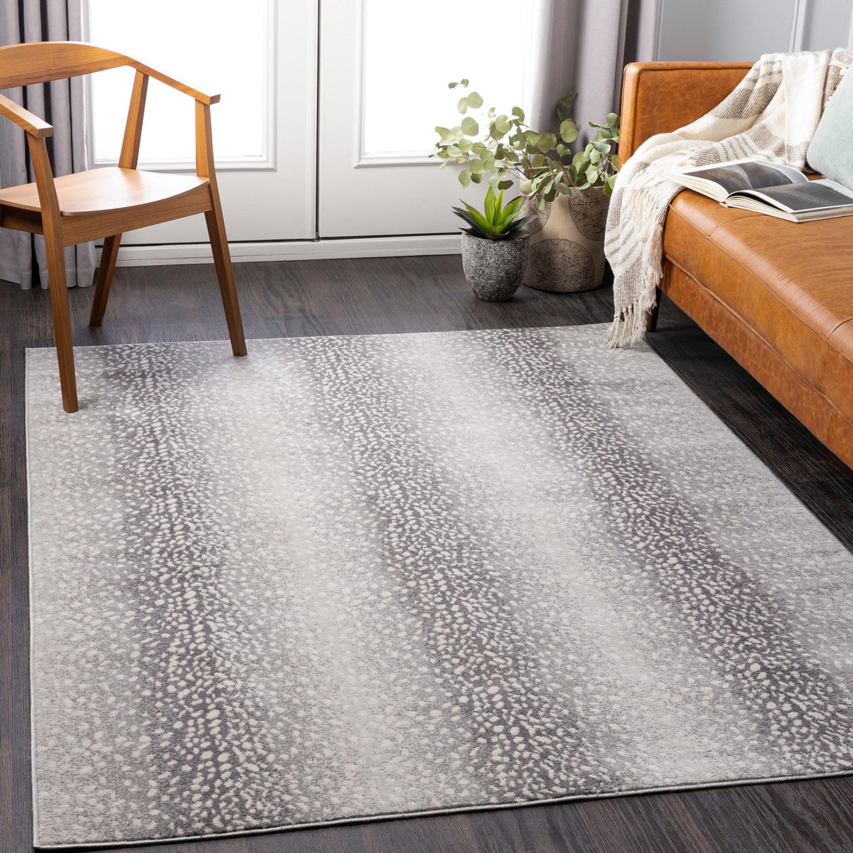 Livabliss Area Rugs - 6x9 Pablo Modern Antelope Print Tan Gray Rug for Living Room Bedroom - Animal Theme Non-Shedding Stain Resistant Carpet for Kitchen, Home Office (6'7" x 9')