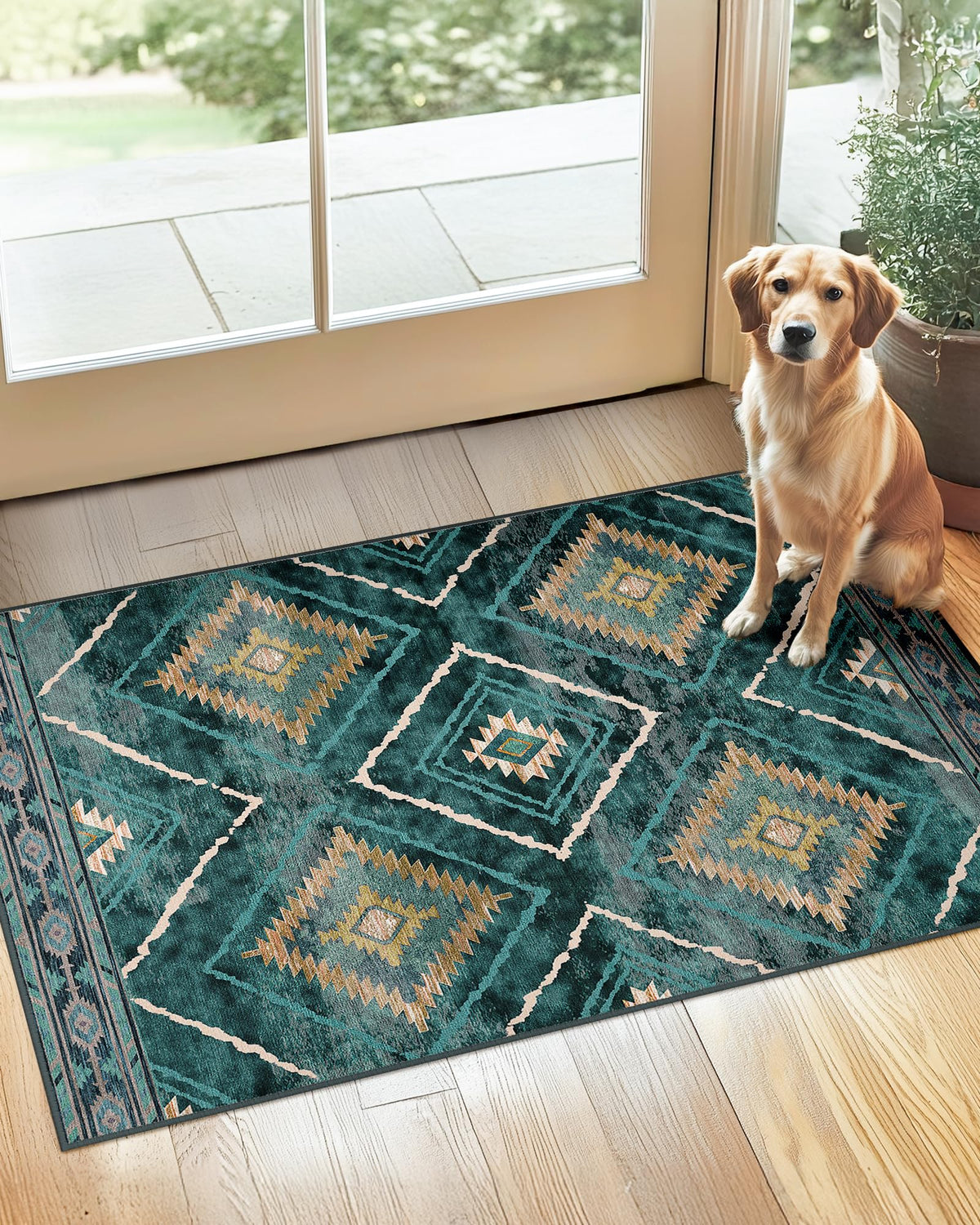 BESTSWEETIE 5'x7' Washable Area Rug for Living Room Bedroom Yellowbrown