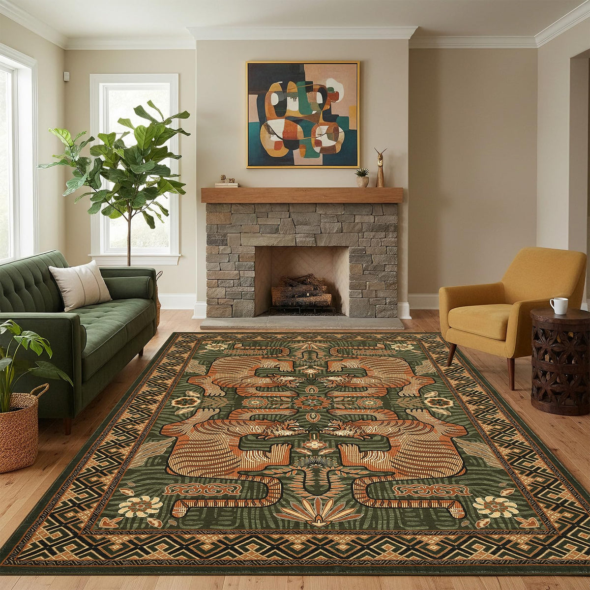 GarveeHome Tiger 8x10 Area Rugs Boho Washable Vintage Non Slip Living Room