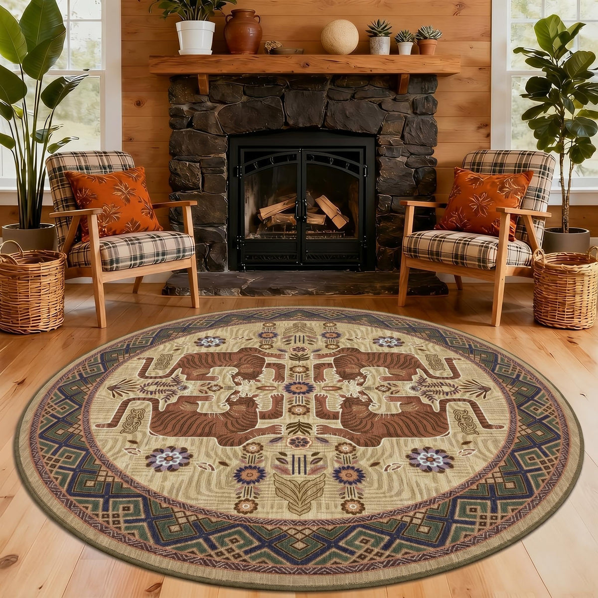 GarveeHome Tiger 8x10 Area Rugs Boho Washable Vintage Non Slip Living Room