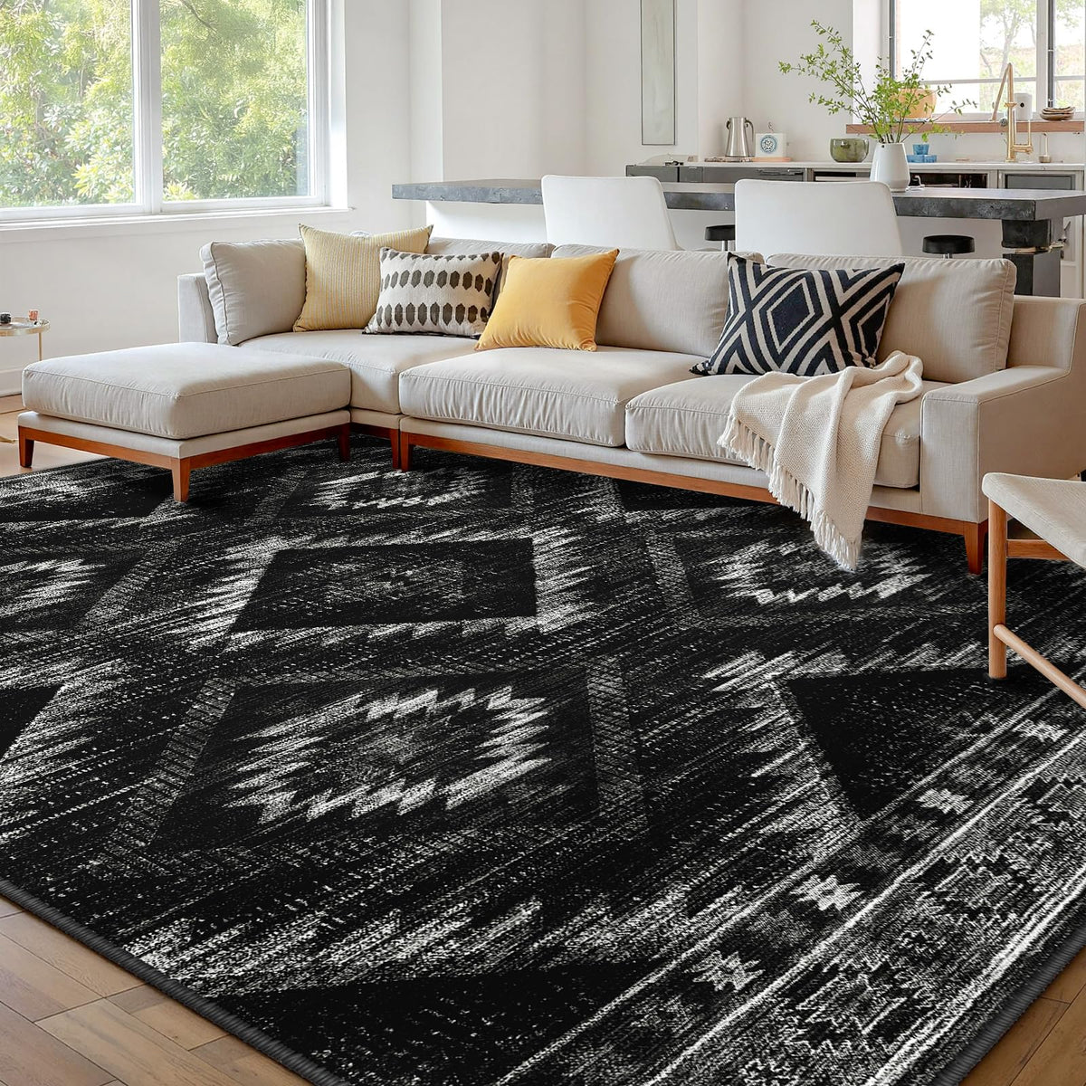 BESTSWEETIE 5'x7' Washable Area Rug for Living Room Bedroom Yellowbrown