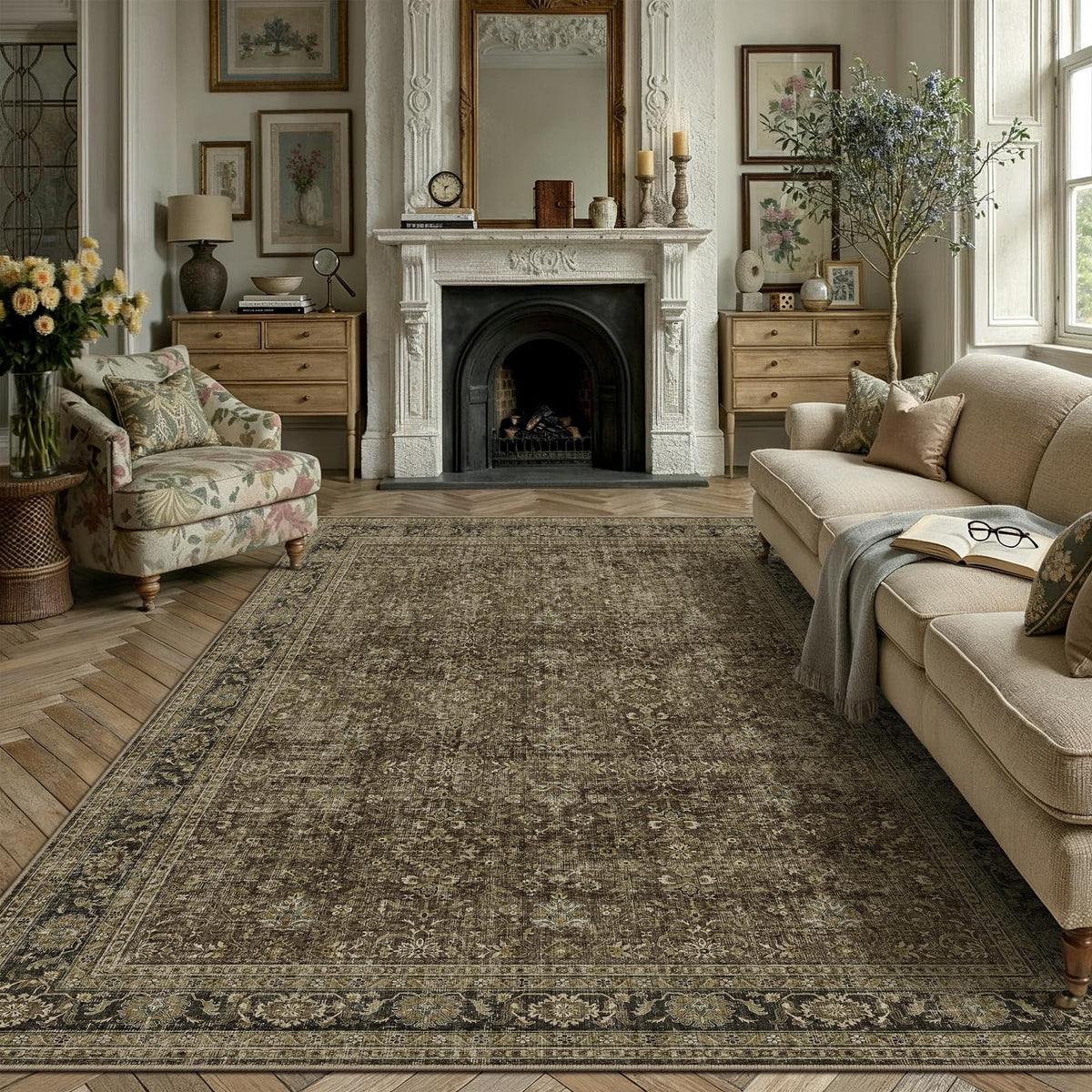 8x10 Dark Brown Vintage Area Rug