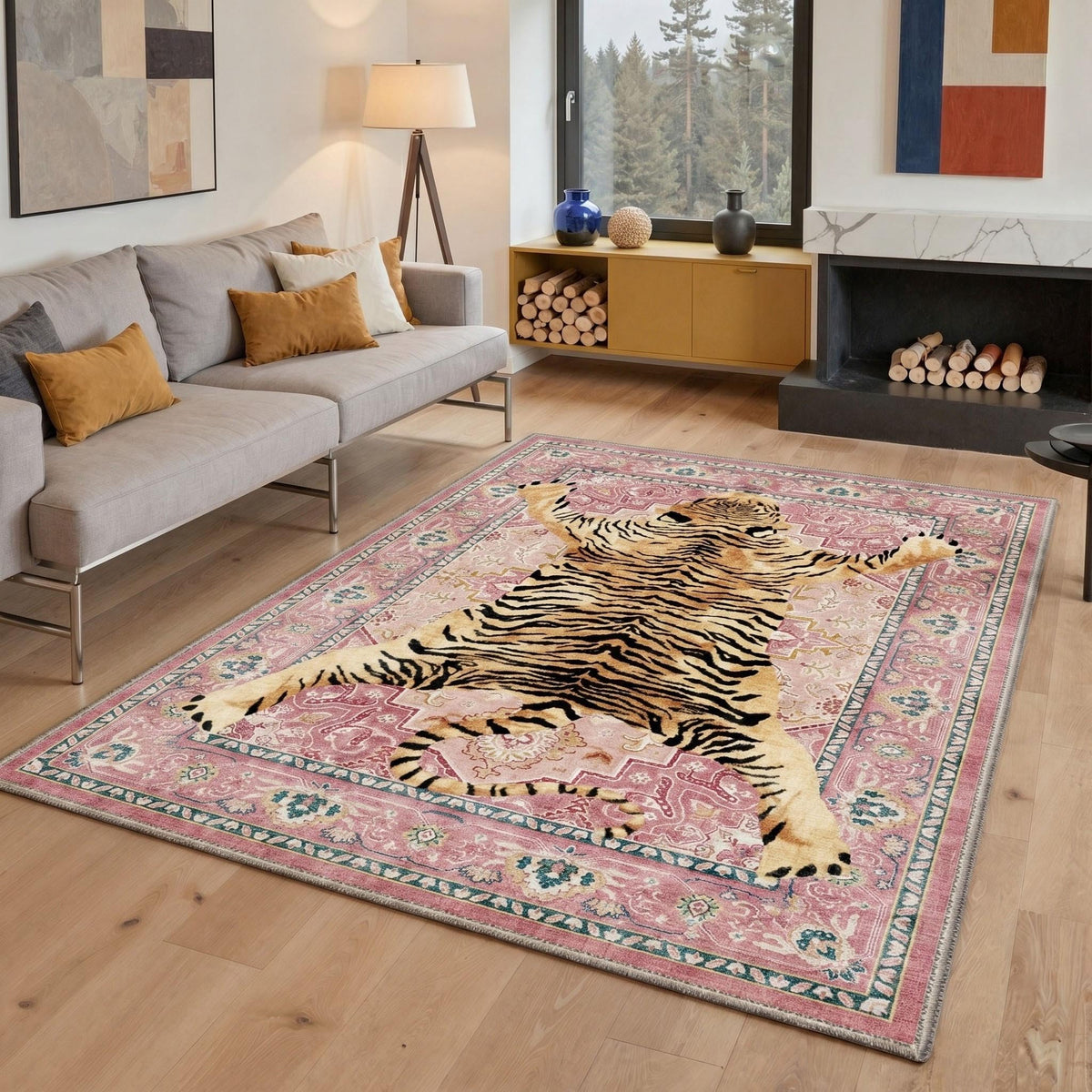 Bavni Leopard Rug 5x7 Cheetah Animal Print Rug Washable Jungle Rugs Blue