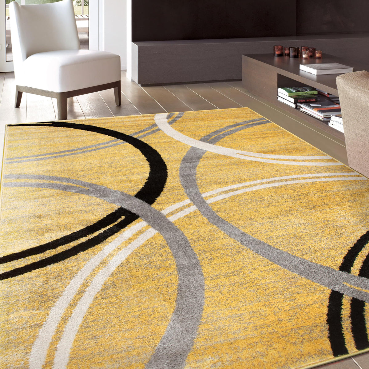 Rugshop Wavy Circles Fade-Resistant Living Room Area Rug Gray 5'3" x 7'3"