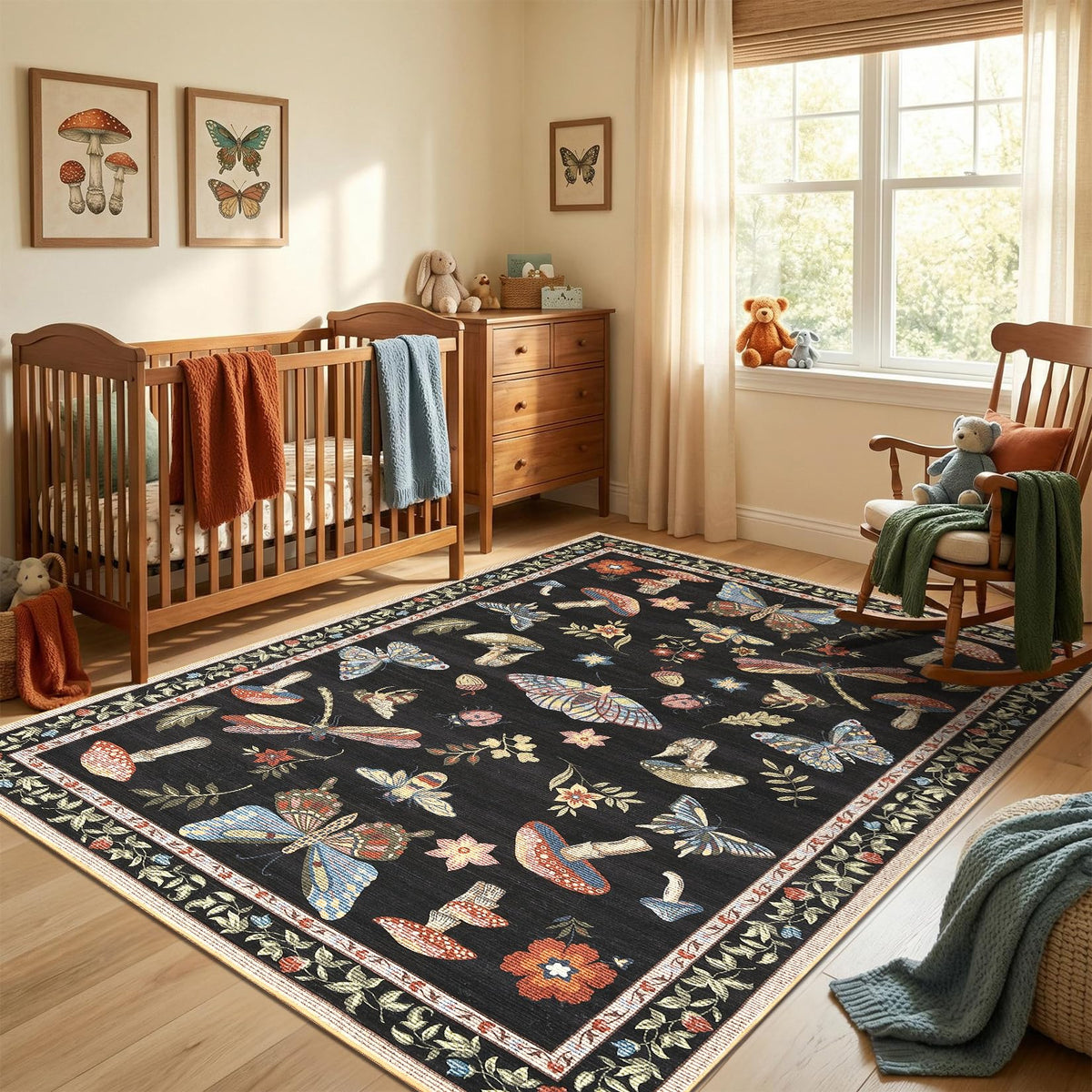 ROYHOME Mushroom Insect Washable Rug 5x7 for Bedroom Living Room Brown