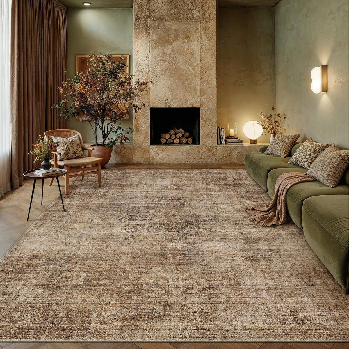 8x10 Dark Brown Vintage Area Rug