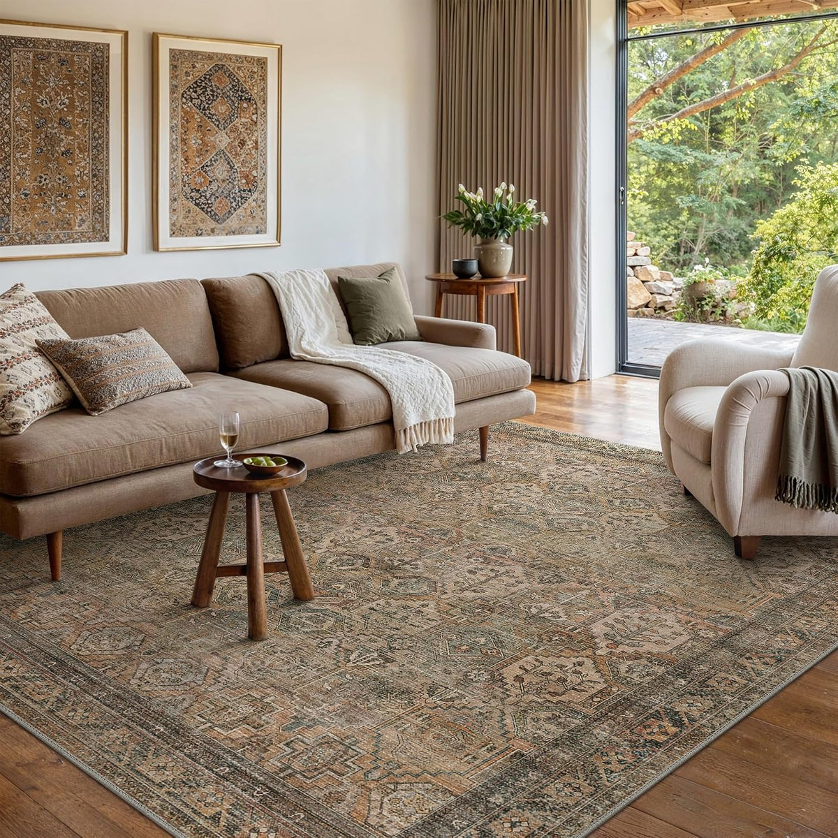 8x10 Area Rug Washable Rug for Living Room Bedroom Non Slip Carpet Taupe