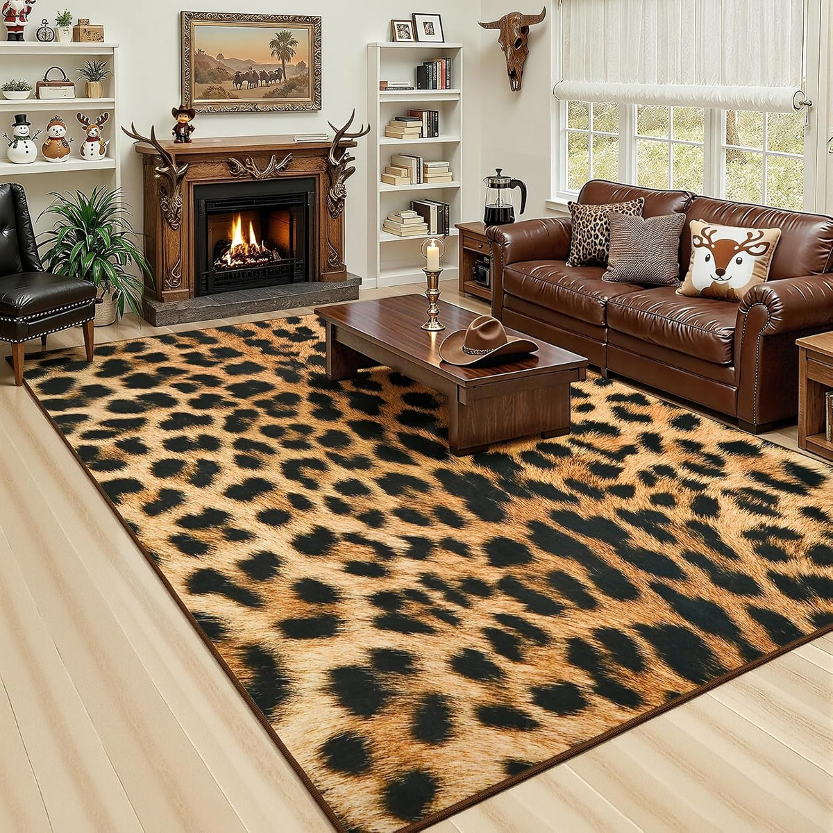 AROGAN Premium Leopard Rug for Bedroom 4×6 Feet, Machine Washable Cheetah Rug Animal Print Hide Area Rug, Large Non-Slip Faux Fur Leopard Skin Rugs Carpet for Office Living Room Dinner Room Home Decor