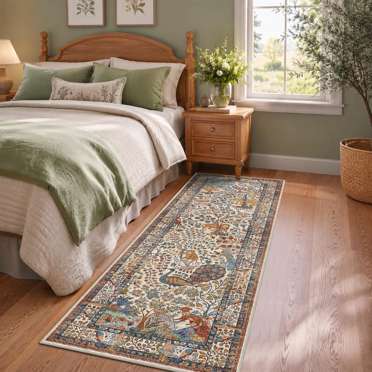 5x7 Washable Area Rug Vintage Animals Print Boho Indoor Carpet