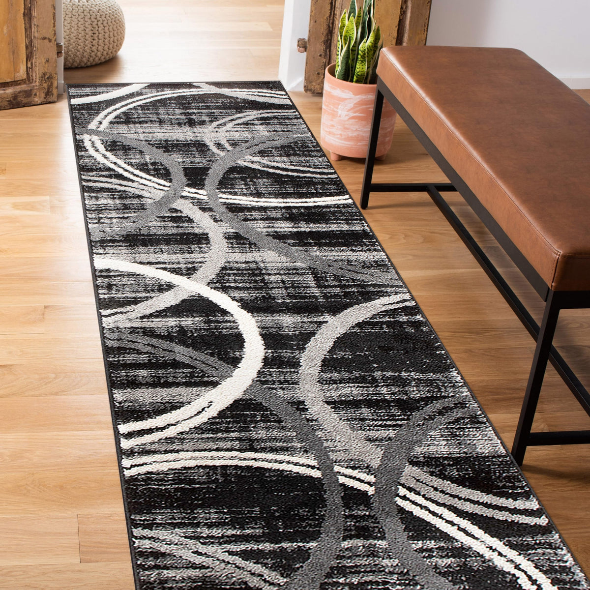 Rugshop Wavy Circles Fade-Resistant Living Room Area Rug Gray 5'3" x 7'3"
