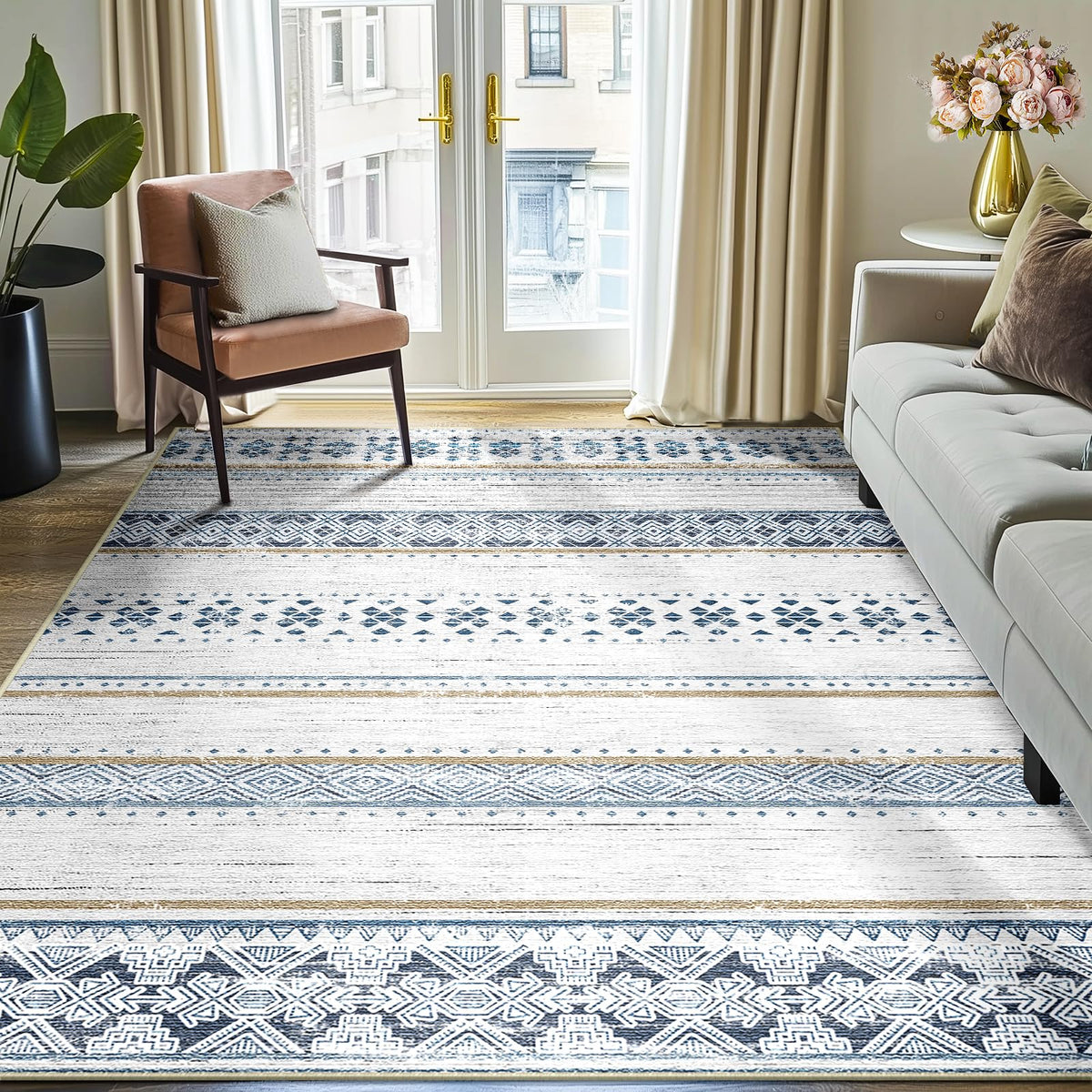 8x10 Washable Area Rugs for Living Room Boho Bedroom Rug Black/Brown