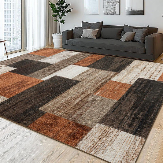 Modern Geometric Patchwork Indoor Area Rug for Living Room, Orange 4x6 Large Rug Rockwood Collection Hardwood Floors Decor for Bedroom, Throw Carpet for Office Entryway Dining Room