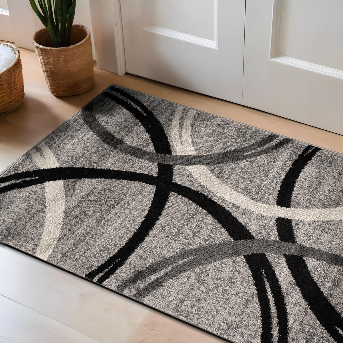 Rugshop Wavy Circles Fade-Resistant Living Room Area Rug Gray 5'3" x 7'3"