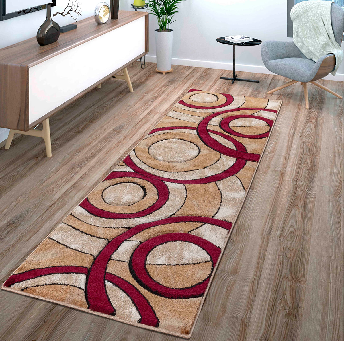 GLORY RUGS Area Rug Modern 5x7 Brown Circles Geometry Soft Hand Carved Contemporary Floor Carpet Fluffy Texture for Indoor Living Dining Room and Bedroom Area
